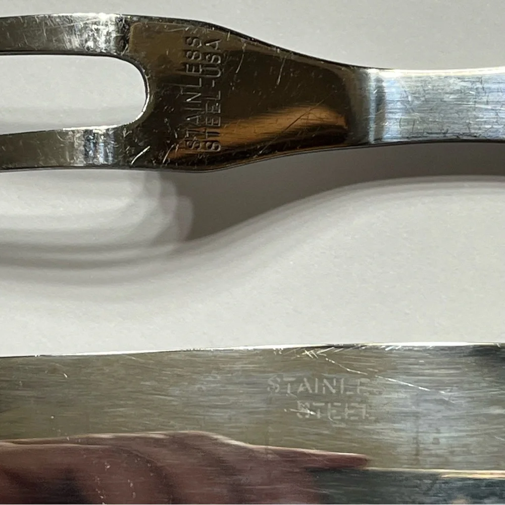 Vintage MCM Stainless Steel 3 Piece Carving Set With Bakelite Handles